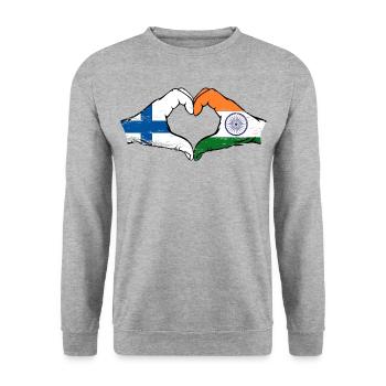 Finlande Inde mains forme de coeur utilisé - Sweat-shirt Unisexe - gris chiné - Devant - Alina (178cm) & Michal (187cm)