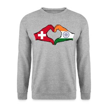 Switzerland India hands heart shape - Unisex Sweatshirt - salt & pepper - Front - Alina (178cm) & Michal (187cm)