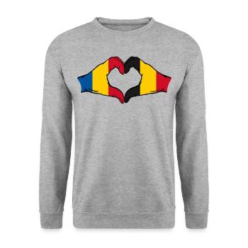 Romania Belgium hands heart shape - Unisex Sweatshirt - salt & pepper - Front - Alina (178cm) & Michal (187cm)
