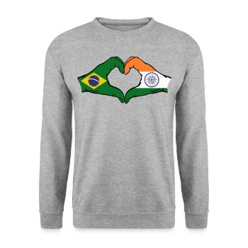 Brazil India Hands Heart Shape - Unisex Sweatshirt - salt & pepper - Front - Alina (178cm) & Michal (187cm)