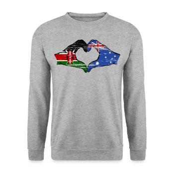 Kenia Australien Hände Herzform used - Unisex Pullover - Weißgrau meliert - Vorne - Alina (178cm) & Michal (187cm)