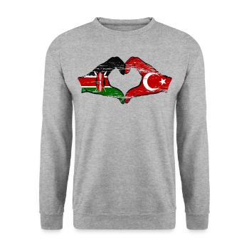 Kenya Türkiye Mains Forme Coeur Türkiye - Sweat-shirt Unisexe - gris chiné - Devant - Alina (178cm) & Michal (187cm)