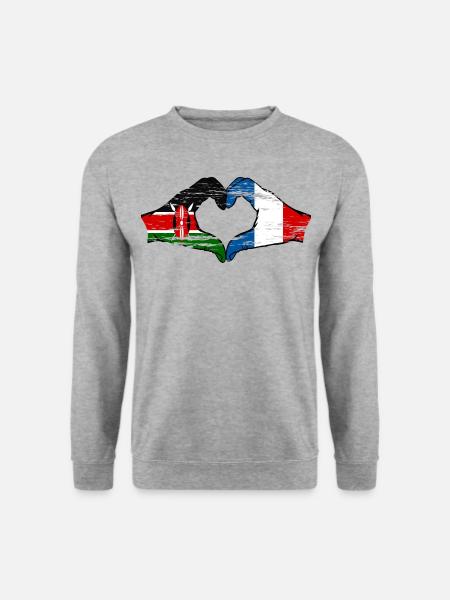 Kenia Frankreich Hände Herzform used - Unisex Pullover - Weißgrau meliert
