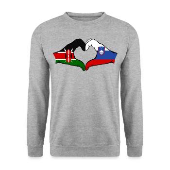 Kenia Slowenien Hände Herzform - Unisex Pullover - Weißgrau meliert - Vorne - Alina (178cm) & Michal (187cm)