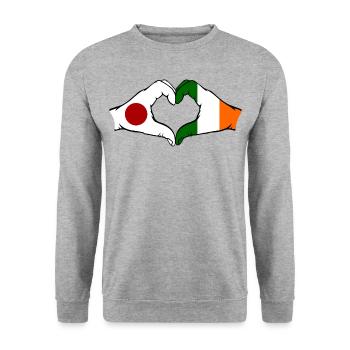 Japan Irland Hände Herzform - Unisex Pullover - Weißgrau meliert - Vorne - Alina (178cm) & Michal (187cm)