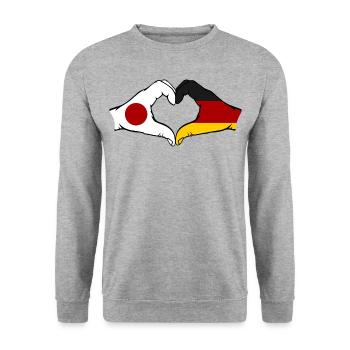 Japan Germany Hands Heart Shape - Unisex Sweatshirt - salt & pepper - Front - Alina (178cm) & Michal (187cm)