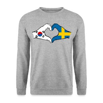 South Korea Sweden Hands Heart Shape - Unisex Sweatshirt - salt & pepper - Front - Alina (178cm) & Michal (187cm)