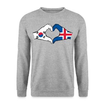South Korea Iceland Hands Heart Shape - Unisex Sweatshirt - salt & pepper - Front - Alina (178cm) & Michal (187cm)
