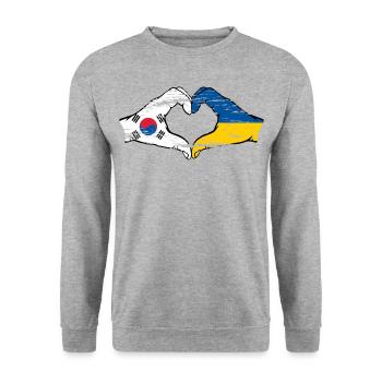 South Korea Ukraine hands heart shape used - Unisex Sweatshirt - salt & pepper - Front - Alina (178cm) & Michal (187cm)