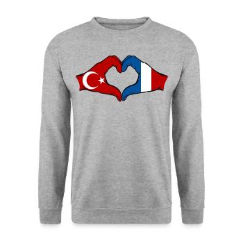 Turkey France Hands Heart Shape - Unisex Sweatshirt - salt & pepper - Front - Alina (178cm) & Michal (187cm)