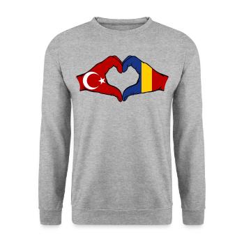 Turkey Romania Hands Heart Shape - Unisex Sweatshirt - salt & pepper - Front - Alina (178cm) & Michal (187cm)