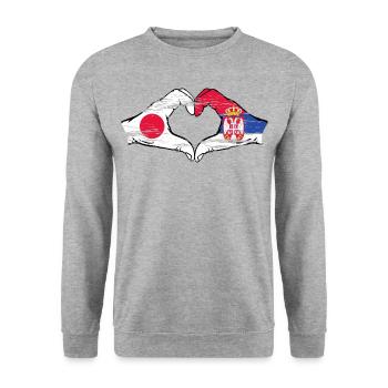 Japan Serbia Hands Heart Shape Used - Unisex Sweatshirt - salt & pepper - Front - Alina (178cm) & Michal (187cm)