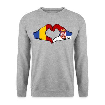 Romania Serbia Hands Heart Shape - Unisex Sweatshirt - salt & pepper - Front - Alina (178cm) & Michal (187cm)