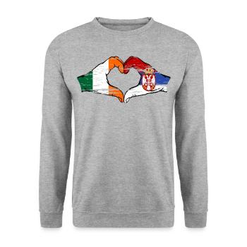 Irland Serbien Hände Herzform used - Unisex Pullover - Weißgrau meliert - Vorne - Alina (178cm) & Michal (187cm)