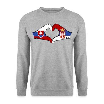 Slowakei Serbien Flagge Herzform - Unisex Pullover - Weißgrau meliert - Vorne - Alina (178cm) & Michal (187cm)