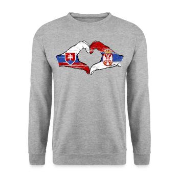 Slovaquie Serbie drapeau forme de coeur utilisé - Sweat-shirt Unisexe - gris chiné - Devant - Alina (178cm) & Michal (187cm)