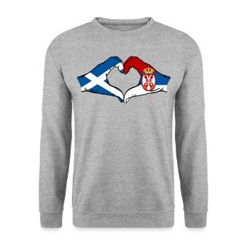 Schottland Serbien Flagge Herzform - Unisex Pullover - Weißgrau meliert - Vorne - Alina (178cm) & Michal (187cm)