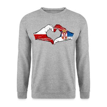 Pologne Serbie drapeau coeur forme utilisé - Sweat-shirt Unisexe - gris chiné - Devant - Alina (178cm) & Michal (187cm)