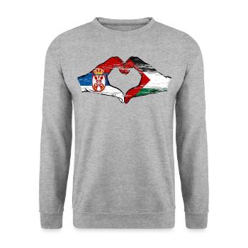 Serbie Palestine drapeau forme de coeur utilisé - Sweat-shirt Unisexe - gris chiné - Devant - Alina (178cm) & Michal (187cm)