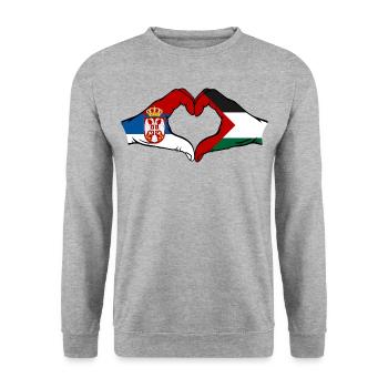 Serbie Palestine Drapeau Coeur Forme - Sweat-shirt Unisexe - gris chiné - Devant - Alina (178cm) & Michal (187cm)