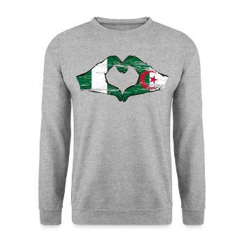 Nigeria Algerien Flagge Herzform used - Unisex Pullover - Weißgrau meliert - Vorne - Alina (178cm) & Michal (187cm)