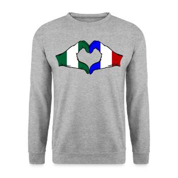 Nigeria France Drapeau Coeur Forme - Sweat-shirt Unisexe - gris chiné - Devant - Alina (178cm) & Michal (187cm)