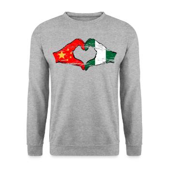 China Nigeria flag heart shape used - Unisex Sweatshirt - salt & pepper - Front - Alina (178cm) & Michal (187cm)