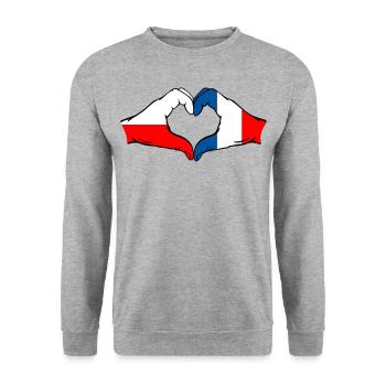 Poland France Flag Heart Shape - Unisex Sweatshirt - salt & pepper - Front - Alina (178cm) & Michal (187cm)