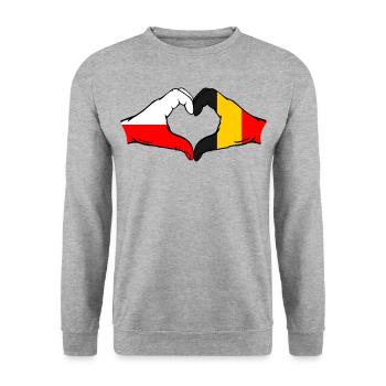Pologne Belgique drapeau coeur - Sweat-shirt Unisexe - gris chiné - Devant - Alina (178cm) & Michal (187cm)
