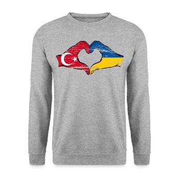Turkey Ukraine Flag Heart Shape Used - Unisex Sweatshirt - salt & pepper - Front - Alina (178cm) & Michal (187cm)