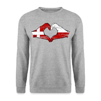 Dänemark Polen Flagge Herzform used - Unisex Pullover - Weißgrau meliert - Vorne - Alina (178cm) & Michal (187cm)