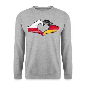 Poland Germany Flag Heart Shape Used - Unisex Sweatshirt - salt & pepper - Front - Alina (178cm) & Michal (187cm)