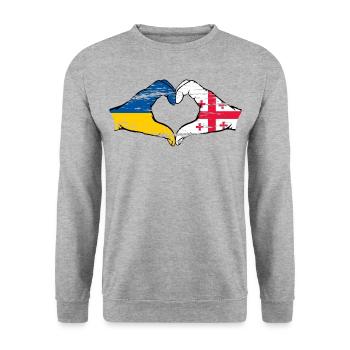 Ukraine Georgia flag hands heart shape used - Unisex Sweatshirt - salt & pepper - Front - Alina (178cm) & Michal (187cm)