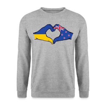 Ukraine New Zealand Flag Hands Heart Shape - Unisex Sweatshirt - salt & pepper - Front - Alina (178cm) & Michal (187cm)