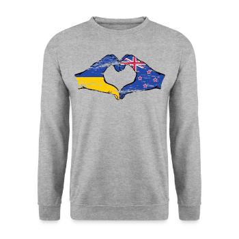 Ukraine Neuseeland Flagge Hände Herzform used - Unisex Pullover - Weißgrau meliert - Vorne - Alina (178cm) & Michal (187cm)