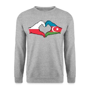 Polen Aserbaidschan Flagge Hände Herzform - Unisex Pullover - Weißgrau meliert - Vorne - Alina (178cm) & Michal (187cm)