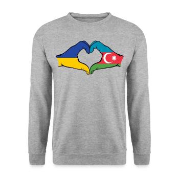 Ukraine Azerbaijan Flag Hands Heart Shape - Unisex Sweatshirt - salt & pepper - Front - Alina (178cm) & Michal (187cm)