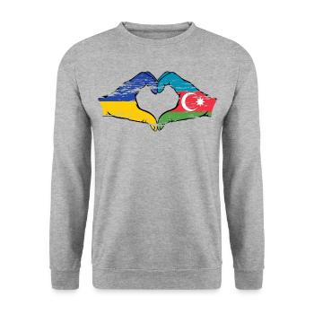Ukraine Azerbaijan Flag Hands Heart Shape Used - Unisex Sweatshirt - salt & pepper - Front - Alina (178cm) & Michal (187cm)