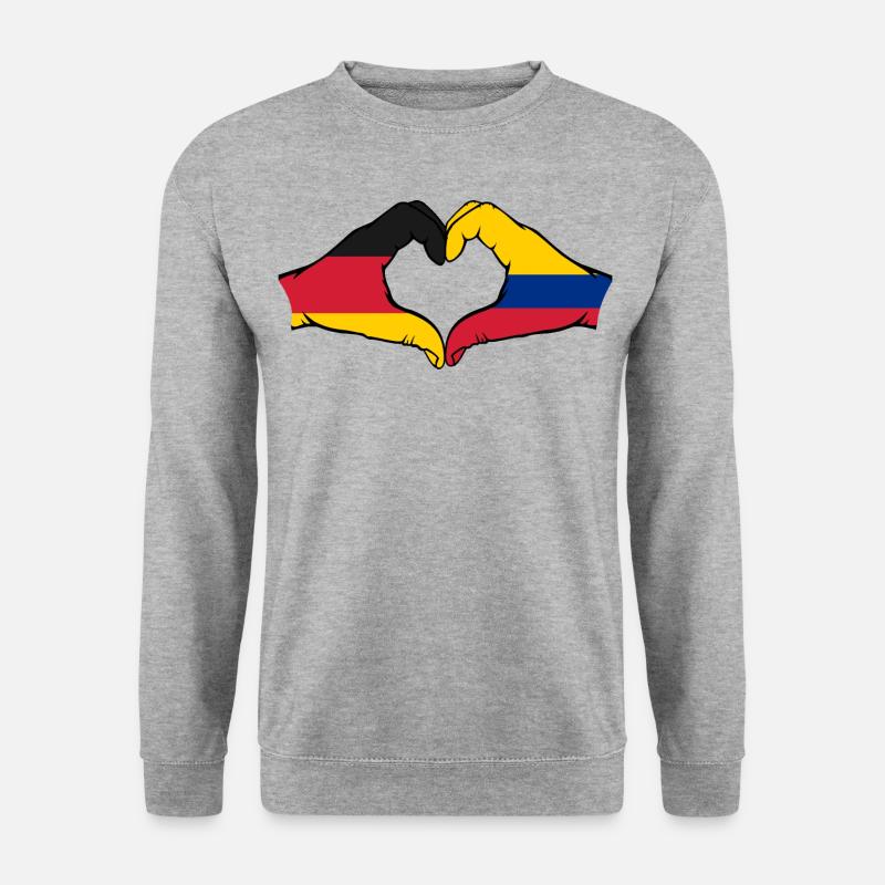 Deutschland Kolumbien Flagge Hände Herzform - Unisex Pullover - Weißgrau meliert