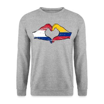 Hollande Colombie Drapeau Mains Coeur Forme Utilisé - Sweat-shirt Unisexe - gris chiné - Devant - Alina (178cm) & Michal (187cm)
