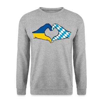 Ukraine Bavaria Flag Hands Heart Shape - Unisex Sweatshirt - salt & pepper - Front - Alina (178cm) & Michal (187cm)