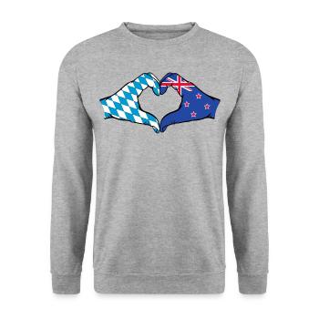 Bavière, Nouvelle-Zélande, drapeau, aiguilles, forme de coeur - Sweat-shirt Unisexe - gris chiné - Devant - Alina (178cm) & Michal (187cm)