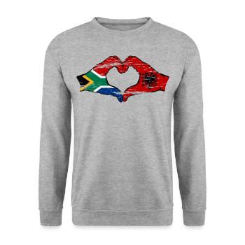 Afrique du Sud Albanie Drapeau Mains Coeur Forme Utilisé - Sweat-shirt Unisexe - gris chiné - Devant - Alina (178cm) & Michal (187cm)