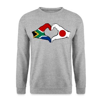 Afrique du Sud Japon Drapeau Mains Coeur Forme - Sweat-shirt Unisexe - gris chiné - Devant - Alina (178cm) & Michal (187cm)