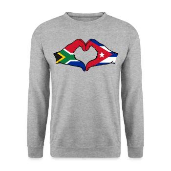 Südafrika Kuba Flagge Hände Herzform - Unisex Pullover - Weißgrau meliert - Vorne - Alina (178cm) & Michal (187cm)