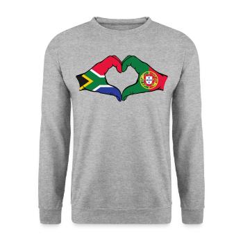 Afrique du Sud Portugal Drapeau Mains Coeur Forme - Sweat-shirt Unisexe - gris chiné - Devant - Alina (178cm) & Michal (187cm)