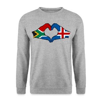 Afrique du Sud Islande Drapeau Mains Coeur Forme - Sweat-shirt Unisexe - gris chiné - Devant - Alina (178cm) & Michal (187cm)