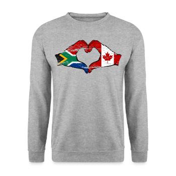 Südafrika Kanada Flagge Hände Herzform used - Unisex Pullover - Weißgrau meliert - Vorne - Alina (178cm) & Michal (187cm)