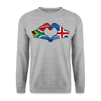 South Africa Iceland Flag Hands Heart Shape Used - Unisex Sweatshirt - salt & pepper - Front - Alina (178cm) & Michal (187cm)