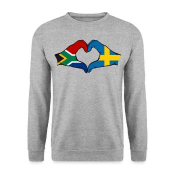 Afrique du Sud Suède Drapeau Mains Coeur Forme - Sweat-shirt Unisexe - gris chiné - Devant - Alina (178cm) & Michal (187cm)